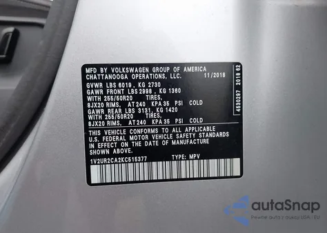 2019 Volkswagen Atlas 3.6L V6 Se W/Technology z USA, uszkodzony, nr VIN 1V2UR2CA2KC515377